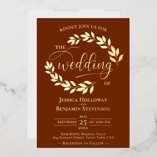 Elegant Gold Leaves on Rust Orange Classy Wedding (Envelope)