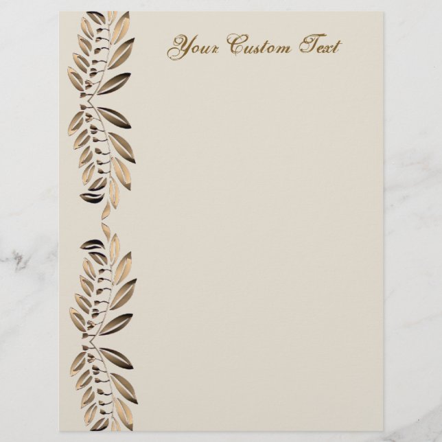 Elegant Gold Leaves On Vines Border Custom Paper (Front)