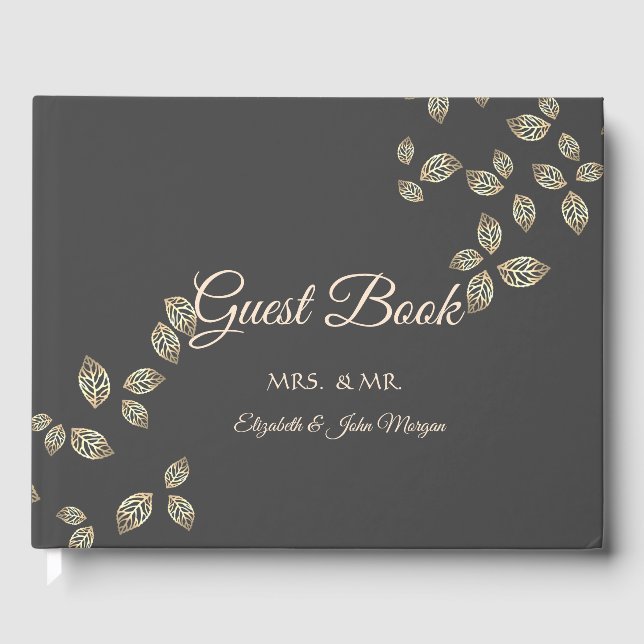 Elegant  Gold  Leaves Wedding Guest Book (Front)