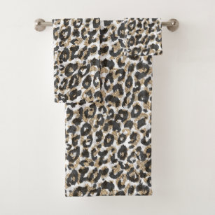 Elegant gold leopard animal print pattern bath towel set