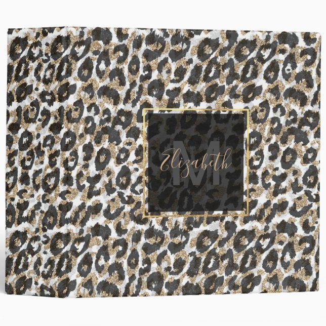 Elegant gold leopard animal print pattern binder (Front/Spine)