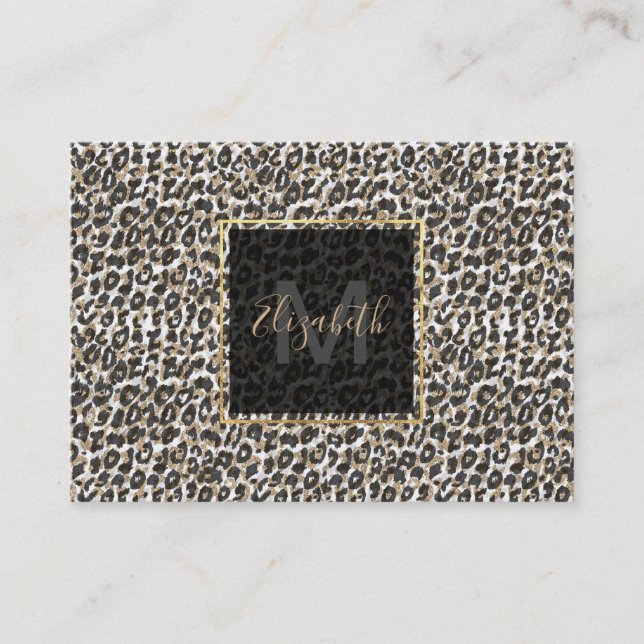 Elegant gold leopard animal print pattern business card (Front)
