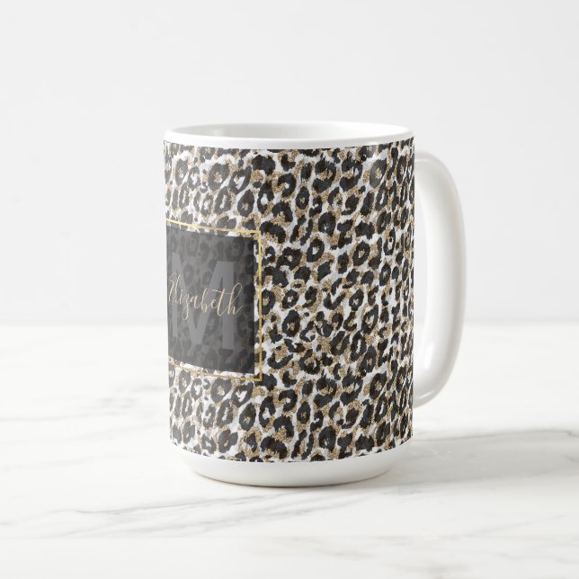 Elegant gold leopard animal print pattern coffee mug (Front Right)