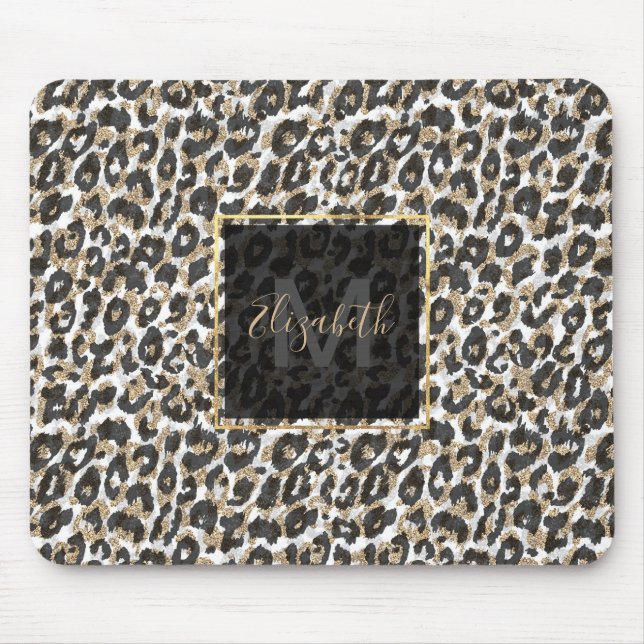 Elegant gold leopard animal print pattern mouse pad (Front)