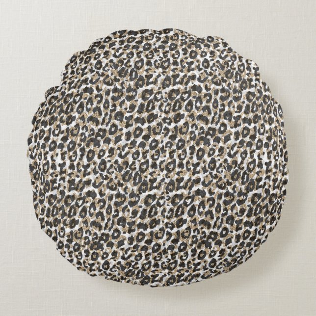 Elegant gold leopard animal print pattern round pillow (Front)