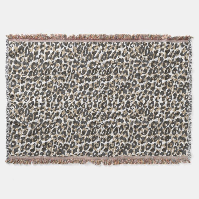 Elegant gold leopard animal print pattern throw blanket (Front)