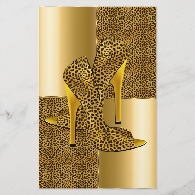 Elegant Gold Leopard High Heel Shoes Animal (Front)
