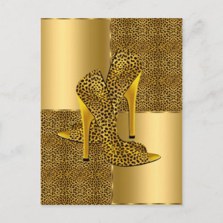 Elegant Gold Leopard High Heel Shoes Animal Postcard