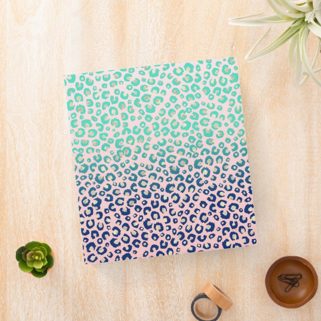 Elegant Gold leopard print Blue Mint Gradient Pink Binder (In Situ)
