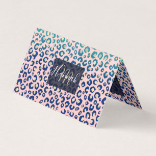 Elegant Gold leopard print Blue Mint Gradient Pink Business Card