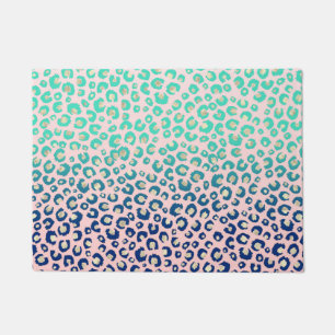 Elegant Gold leopard print Blue Mint Gradient Pink Doormat