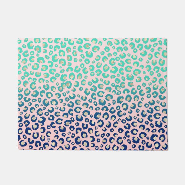 Elegant Gold leopard print Blue Mint Gradient Pink Doormat (Front)