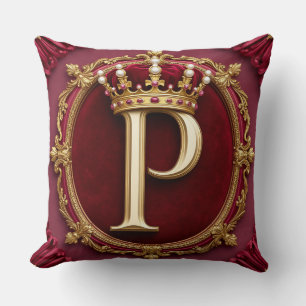 Elegant Gold Letter Crown Emblem on Velvet Frame Throw Pillow
