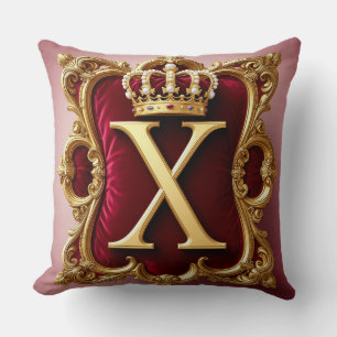 Elegant Gold Letter Crown Emblem on Velvet Frame Throw Pillow
