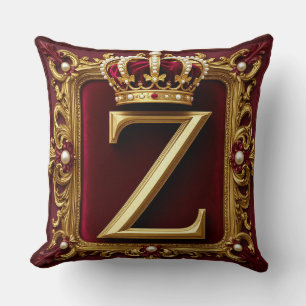 Elegant Gold Letter Crown Emblem on Velvet Frame Throw Pillow