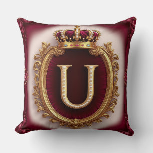Elegant Gold Letter Crown Emblem on Velvet Frame Throw Pillow