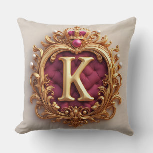 Elegant Gold Letter Crown Emblem on Velvet Frame Throw Pillow