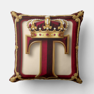 Elegant Gold Letter Crown Emblem on Velvet Frame Throw Pillow
