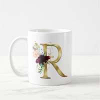 Elegant Gold Letter R Blush Floral Monogram 