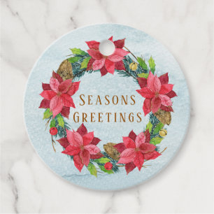 Elegant Gold Lettering Poinsettia Christmas Favour Tags