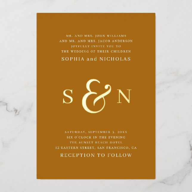 Elegant gold Light Brown typography detail wedding (Front)