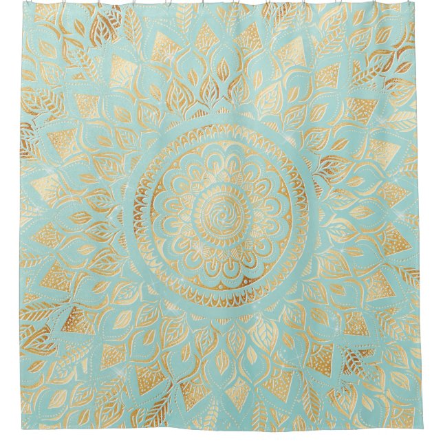Elegant Gold Light Teal Mandala Floral (Front)