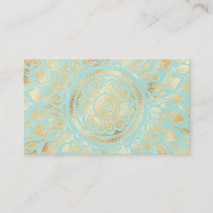 Elegant Gold Light Teal Mandala Floral Business Card