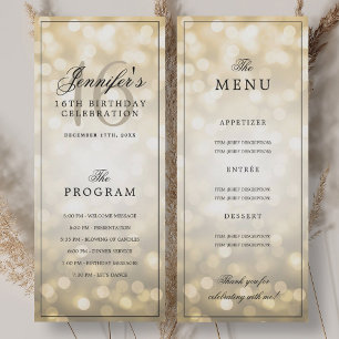 Elegant Gold Lights 16th Birthday Program Menu