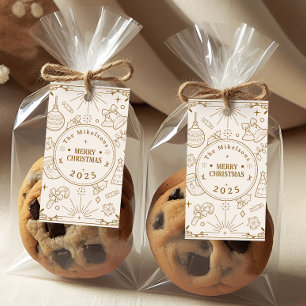 Elegant Gold Line Art Christmas Gift Tags