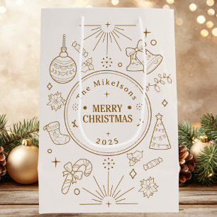Elegant Gold Line Art Christmas Medium Gift Bag