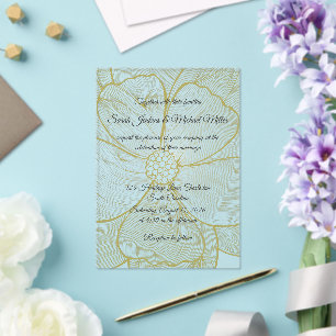Elegant Gold Line Art Floral Wedding Acrylic Invitations