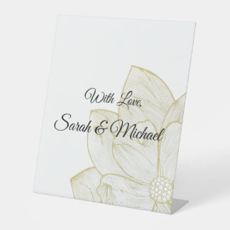 Elegant Gold Line Art Floral Wedding Pedestal Sign