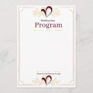 Elegant Gold Line Border with Burgundy 3D Hearts Program