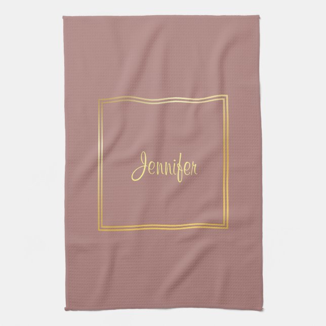 Elegant Gold Look Handwritten Name Template Kitchen Towel (Vertical)