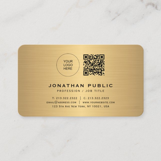Elegant Gold Look Upload Your Logo Rounded Corner Business Card (Front)