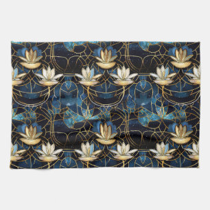 Elegant Gold Lotus Faux Stained Glass Pattern Kitchen Towel