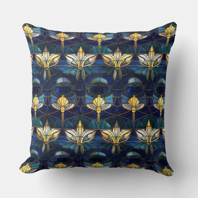 Elegant Gold Lotus Faux Stained Glass Pattern Throw Pillow (Front)