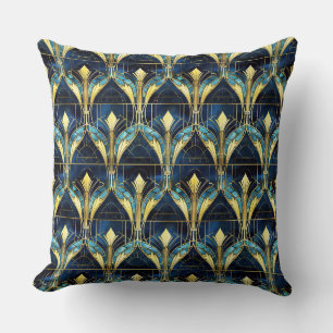 Elegant Gold Lotus Faux Stained Glass Pattern Throw Pillow