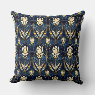 Elegant Gold Lotus Faux Stained Glass Pattern Throw Pillow