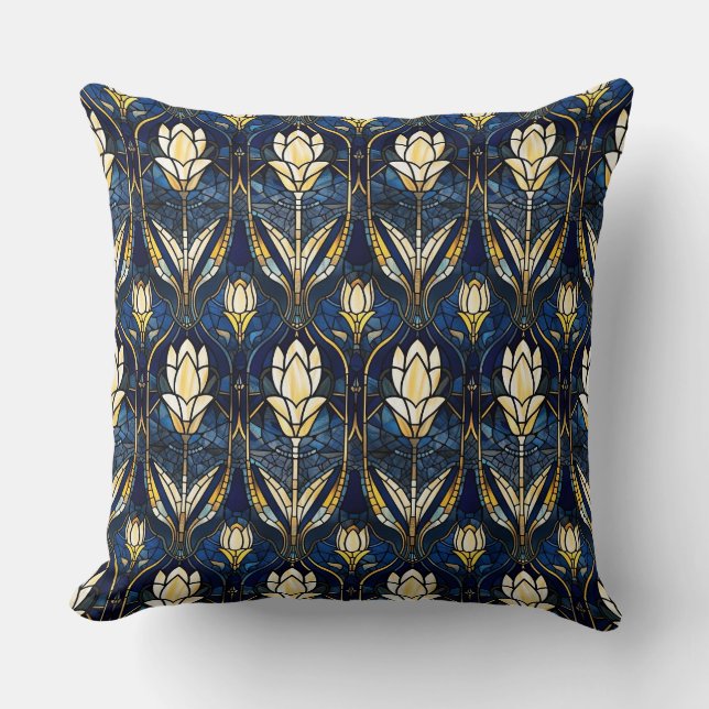 Elegant Gold Lotus Faux Stained Glass Pattern Throw Pillow (Front)