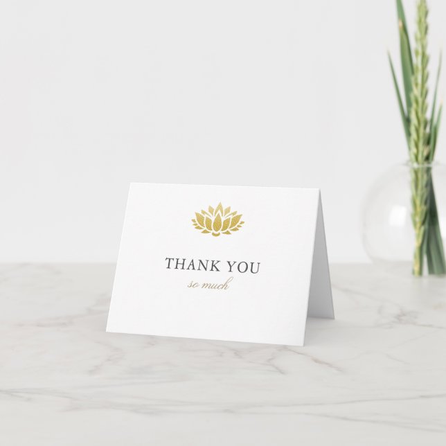 Elegant Gold Lotus Flower Custom Photo Wedding Thank You Card (Front)