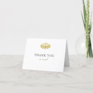 Elegant Gold Lotus Flower Custom Wedding Thank You Card