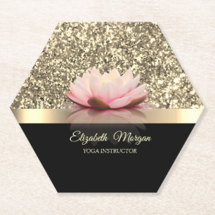 Elegant Gold, Lotus Flower Yoga Instructor  Paper Coaster