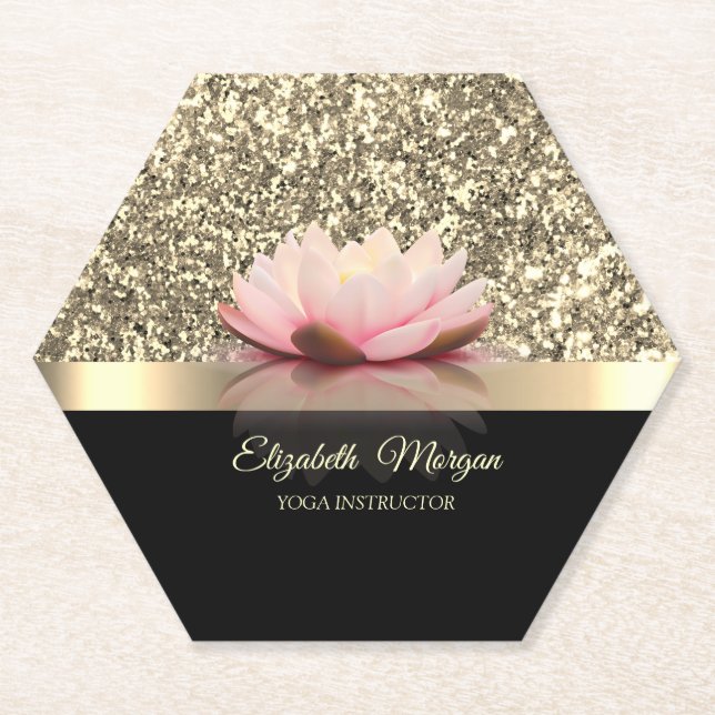 Elegant Gold, Lotus Flower Yoga Instructor  Paper Coaster (Front)