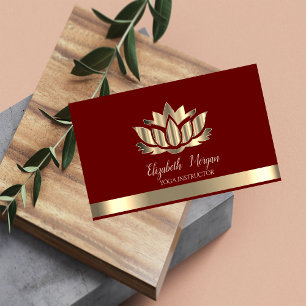 Elegant Gold Lotus Gold Stripe Yoga Burgundy Business Card