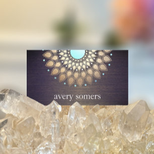 Elegant Gold  Lotus Mandala Wood Yoga Instructor Business Card