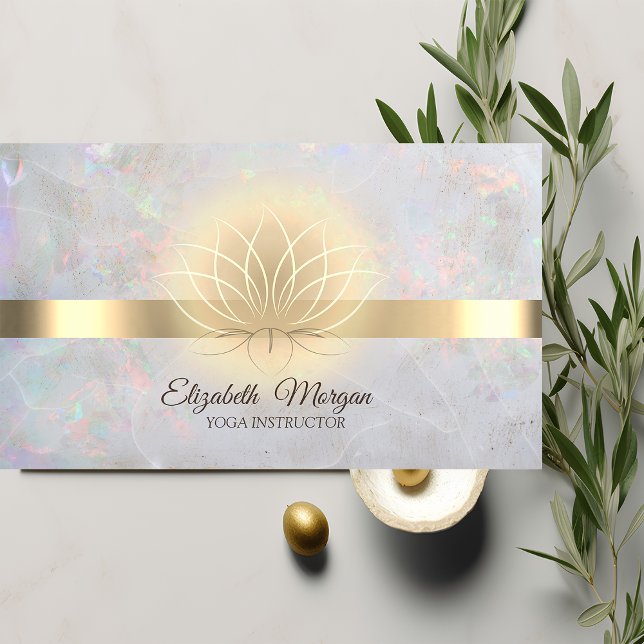 Elegant Gold Lotus Opal  Yoga Instructor  Business Card (Creator Uploaded)