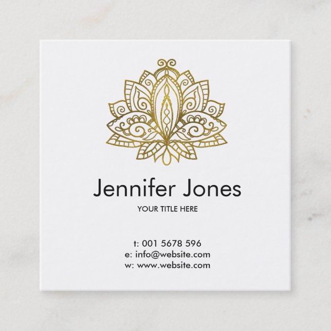 Elegant  Gold Lotus Square Business Card (Front)