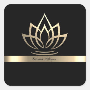 Elegant Gold Lotus Stripe Square Sticker