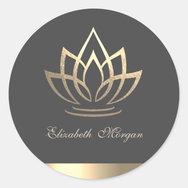 Elegant Gold Lotus, Yoga Classic Round Sticker (Front)